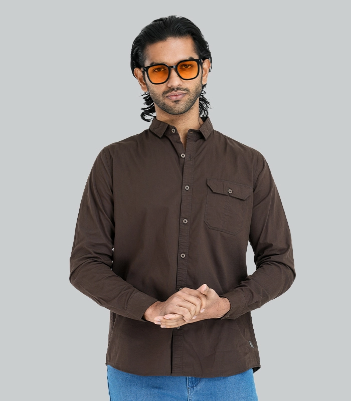 brown long sleeve cotton shirt